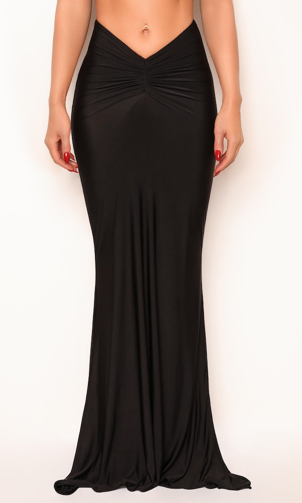 Ruched Front Maxi Skirt- Black