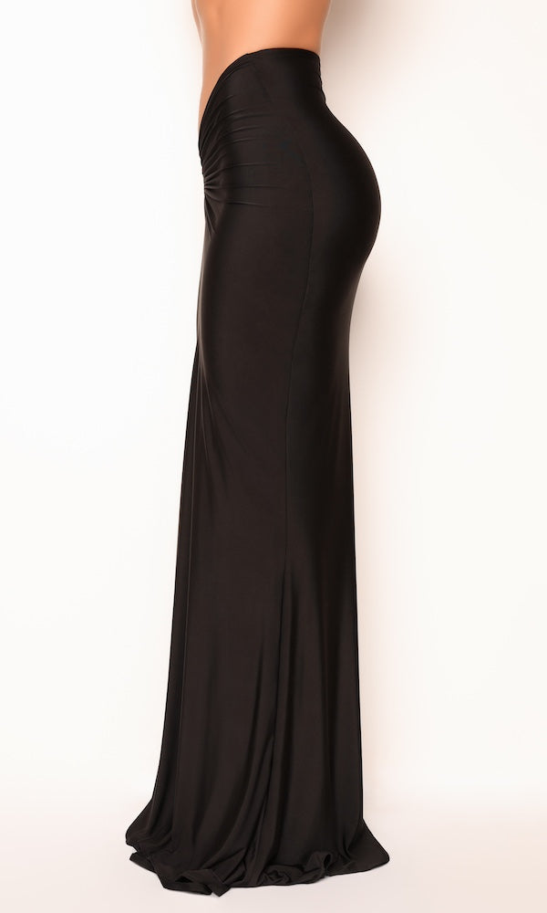 Ruched Front Maxi Skirt- Black