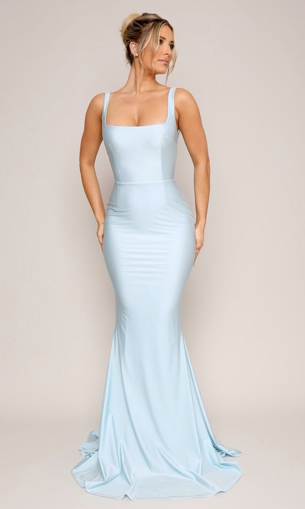 Jersey Square Neck Gown- Baby Blue