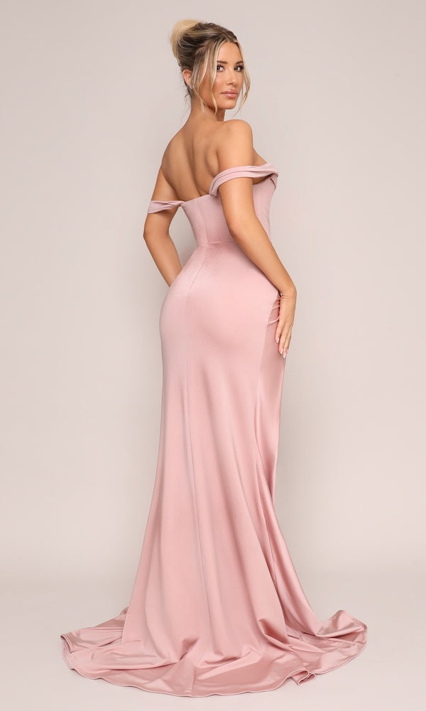 Jersey Off-the-Shoulder Gown- Blush