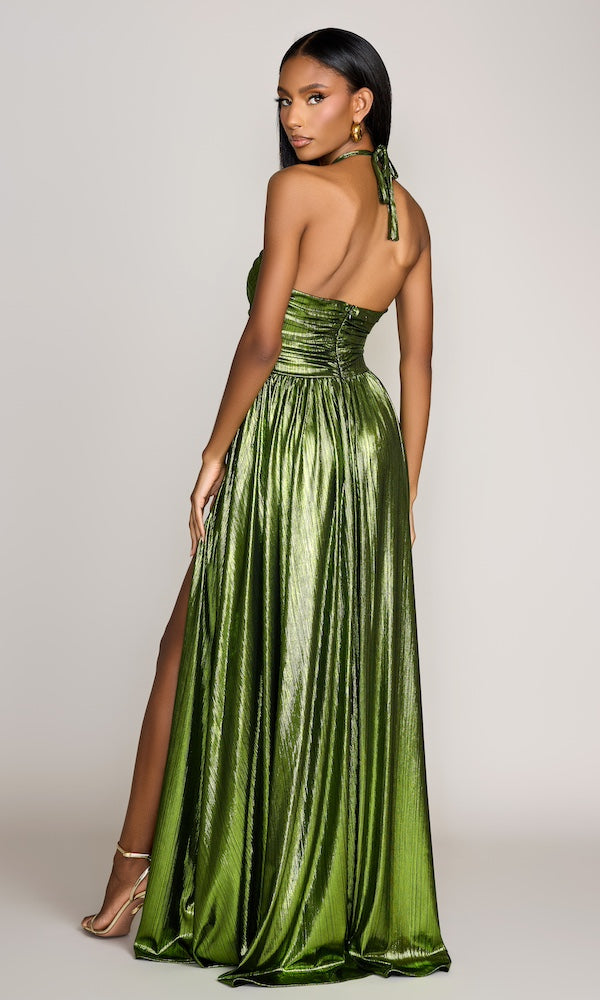 Siren Metallic Cutout Gown- Lime