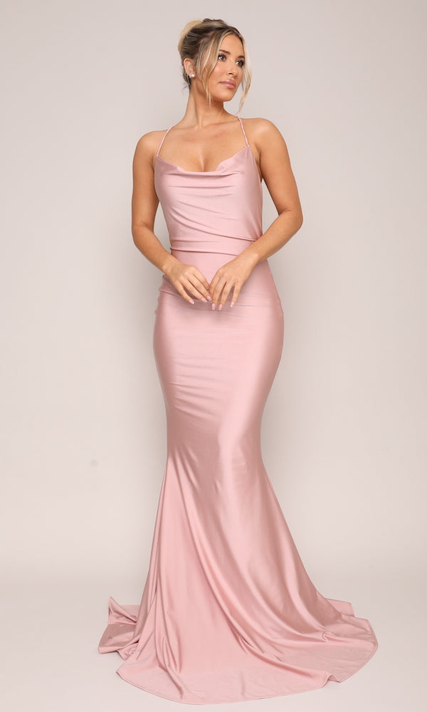 Jersey Draped Neck Gown- Blush