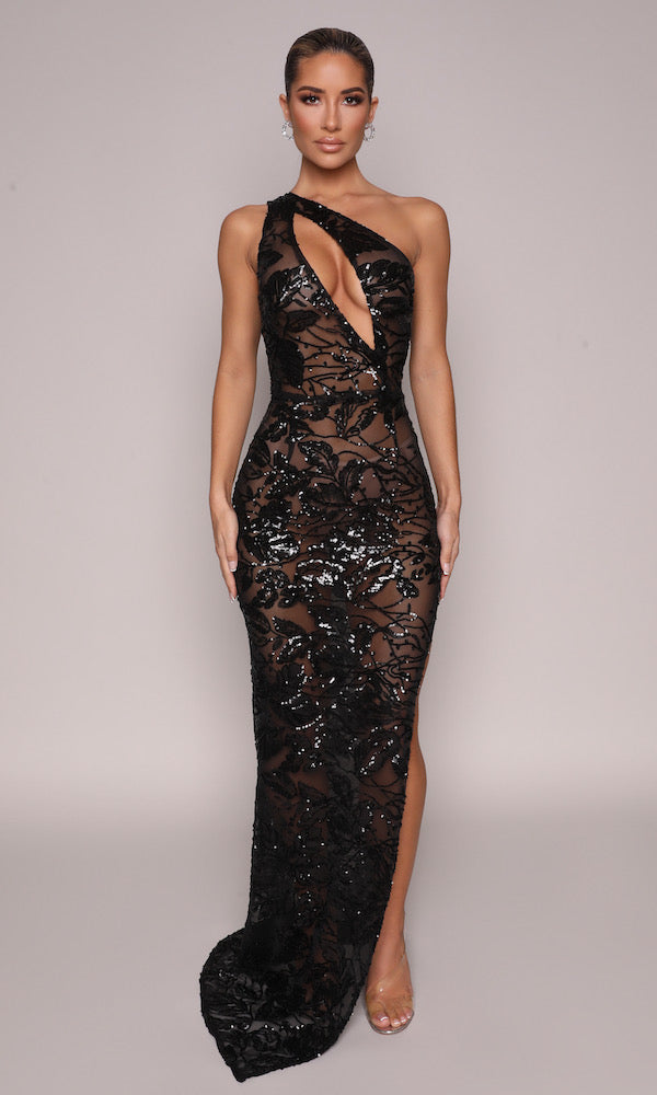 Sheer maxi dress black Clearance