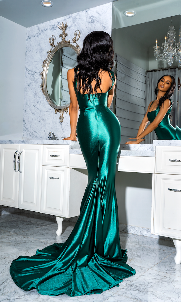 Adriana Mermaid Gown with Train- Emerald