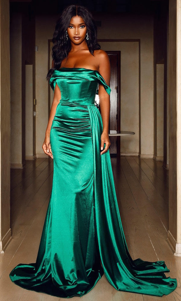 Anastasia Corset Gown w/ Sash- Emerald