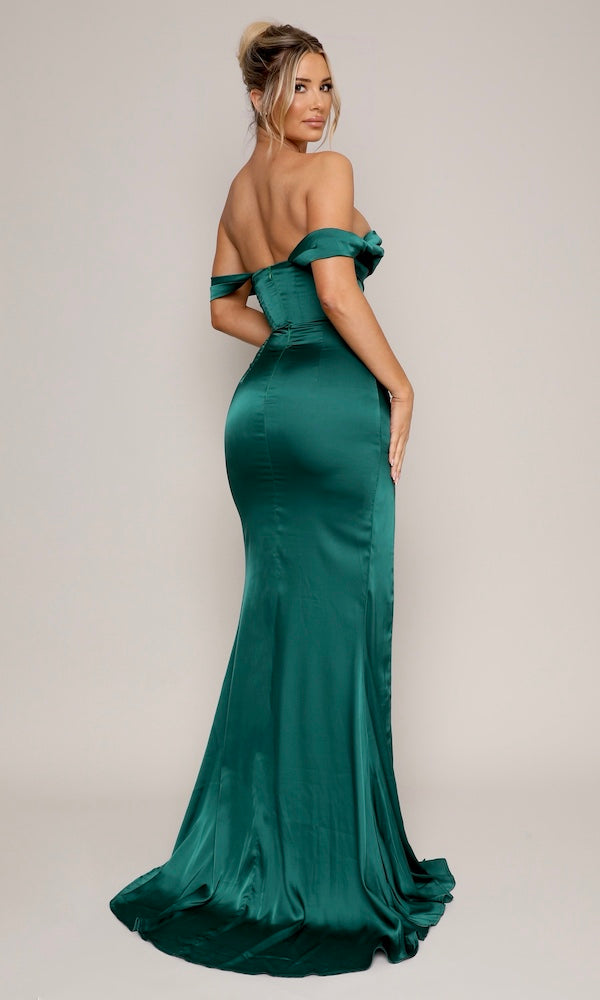 Natalia Off-the-Shoulder Gown- Emerald