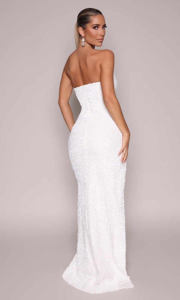 'Dita' Strapless Sequin Gown- White
