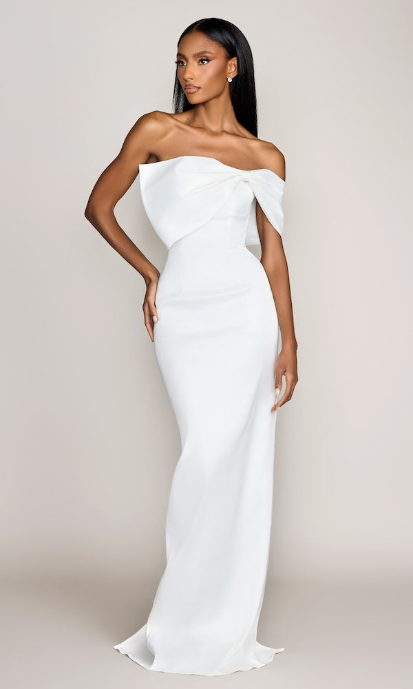 Grace Strapless Statement Bow Gown- White