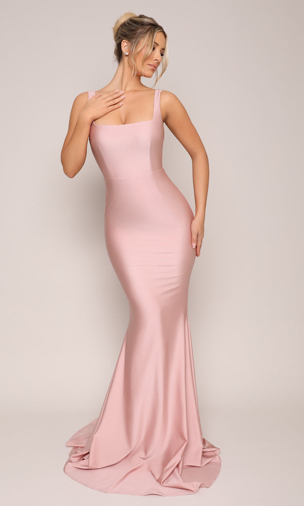 Jersey Square Neck Gown- Blush