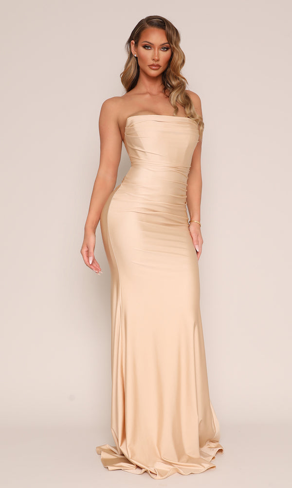 Jersey Strapless Corset Gown- Champagne