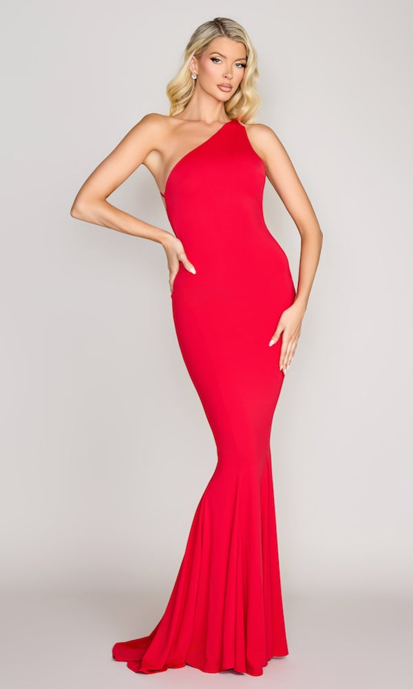 Slinky One-Shoulder Gown- Red – Moda Glam Boutique