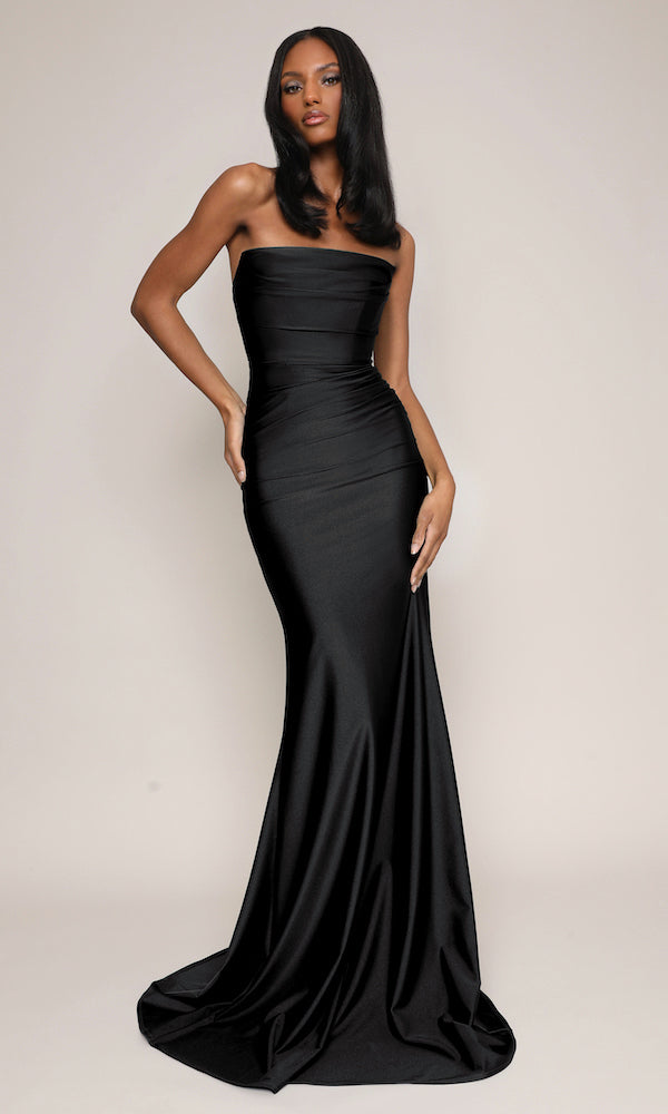 Jersey Strapless Corset Gown- Black