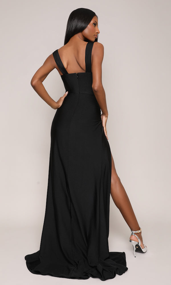 Jersey Off-the-Shoulder Gown- Black