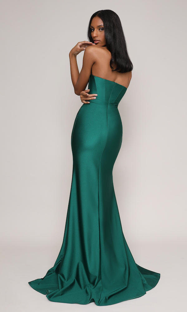 Jersey Strapless Corset Gown- Emerald