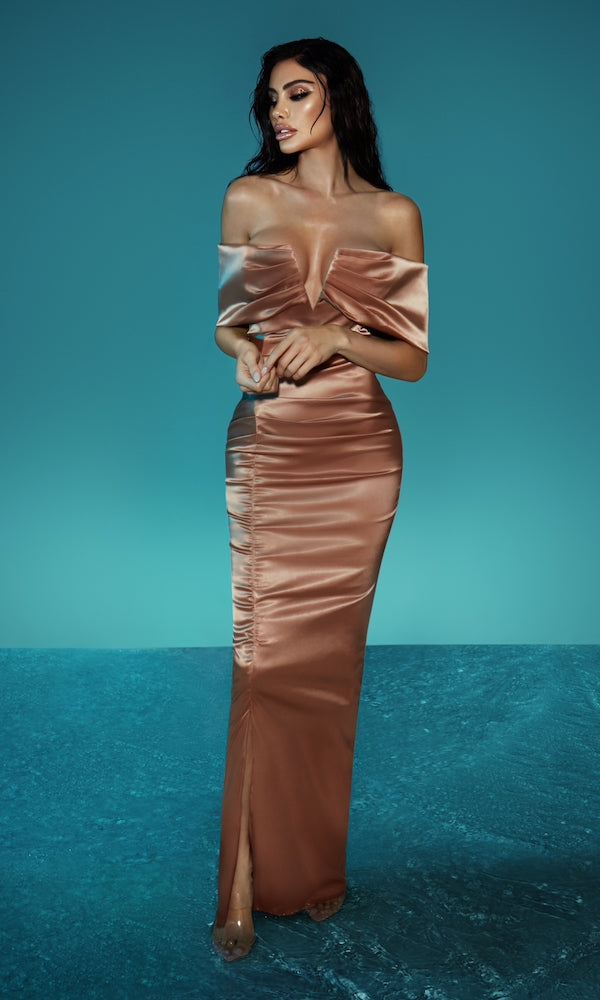 Kayla One Shoulder Satin Gown (Espresso) main image 0