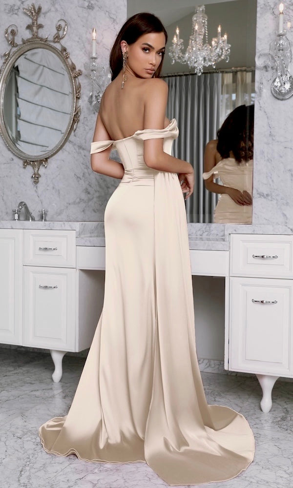 Amélie Off-The-Shoulder Gown- Champagne