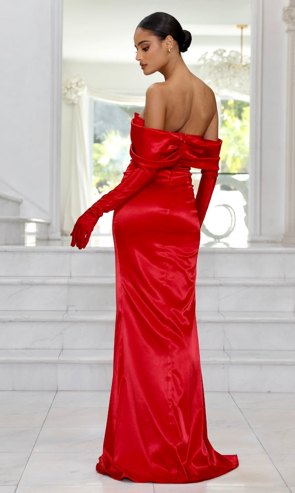 'Opera' Off-the Shoulder Evening Gown-Red