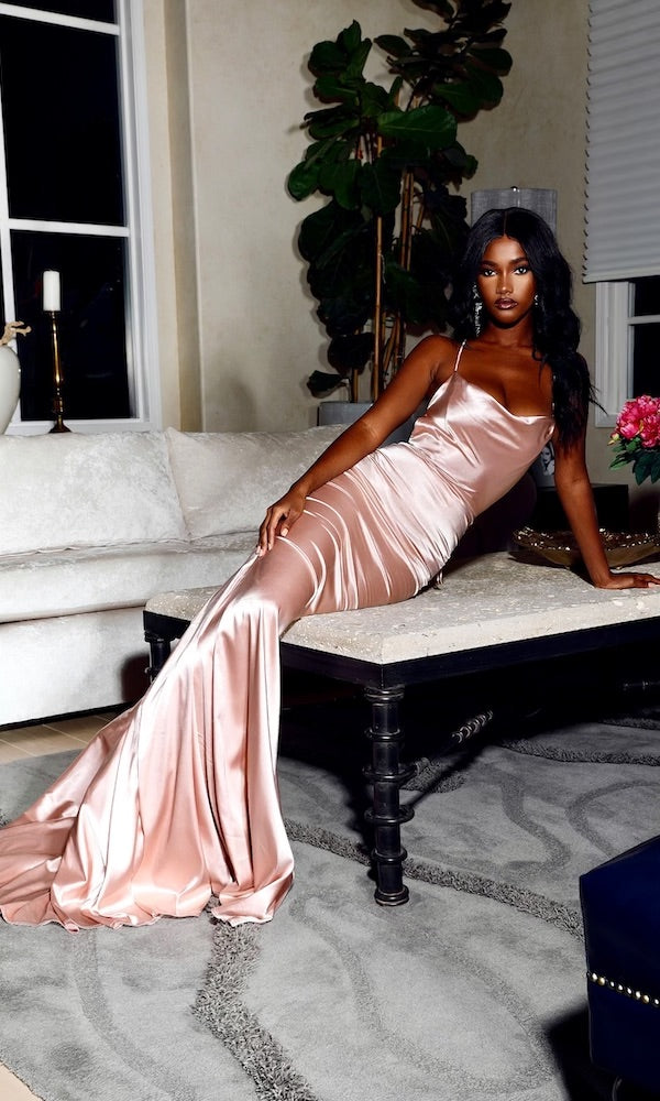 Serena Draped Neck Gown- Rose Gold